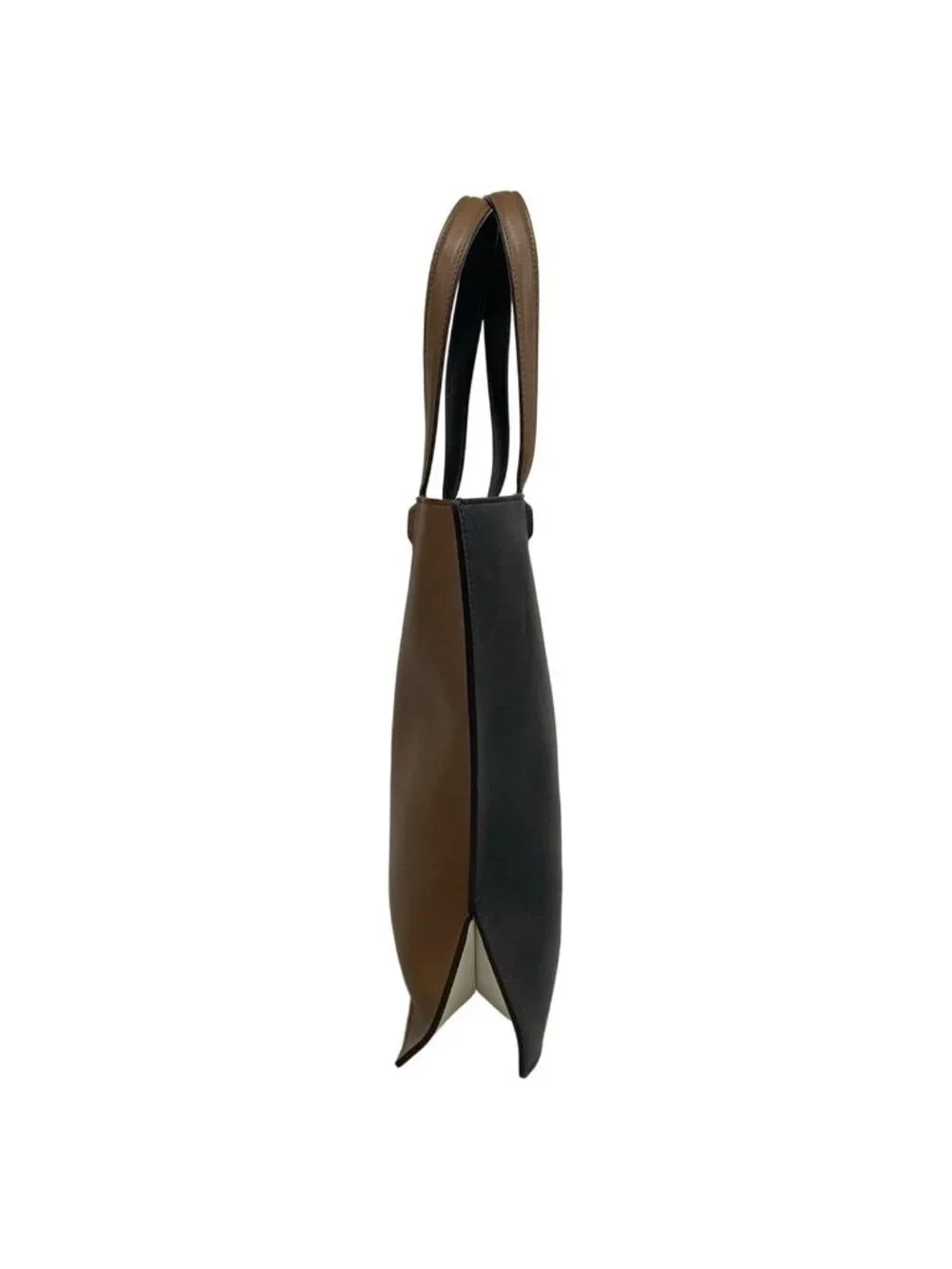 Fendi Tote Flip Logo Black Dark Brown Leather
